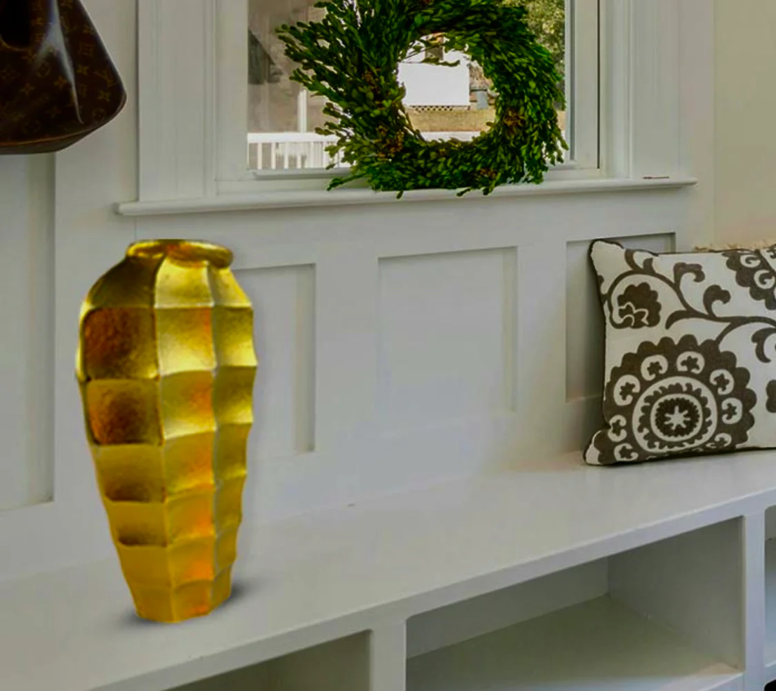Handmade Luxury Gold Square Cut Vase Aluminium Decorative Centrepiece NEW - Image 5