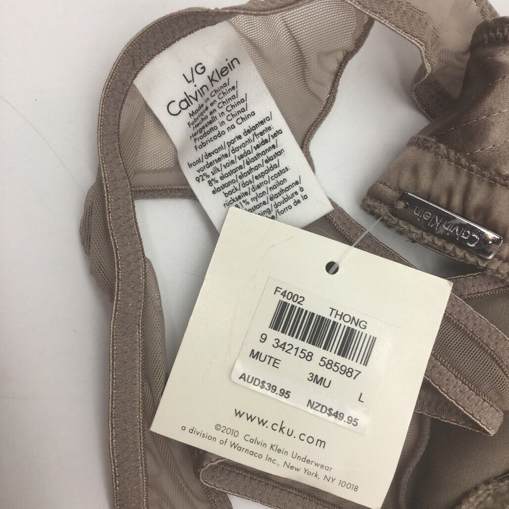 Calvin Klein Grey Silky Mesh Back String Thong Underwear Ladies Size Large NEW - Image 4