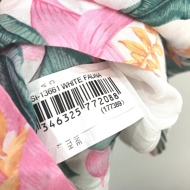 Jeanswest White Fauna Pink Floral Tie Neck Short Sleeve Top Ladies Size 10 NEW - Image 4