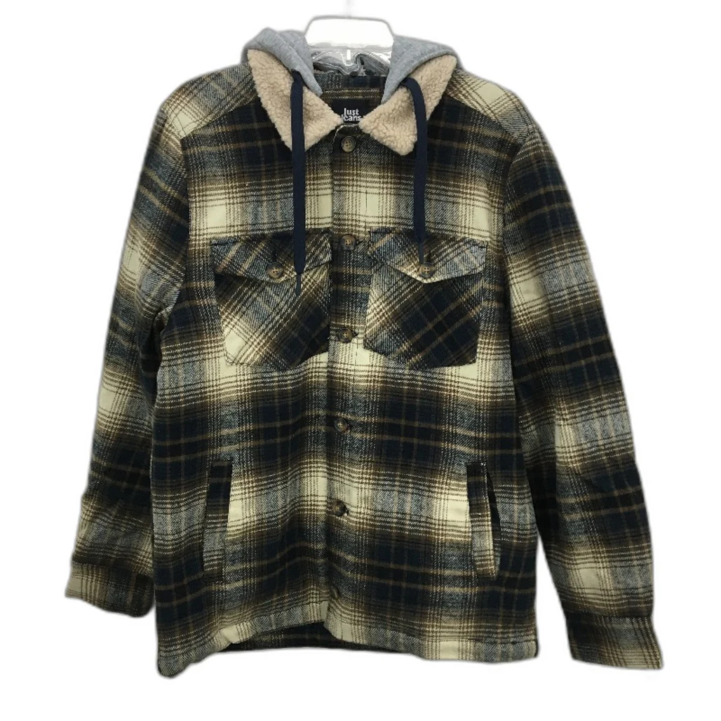 Just Jeans Brown Flannel Check Grey Removable Jersey Hood Jacket Mens Size L NEW