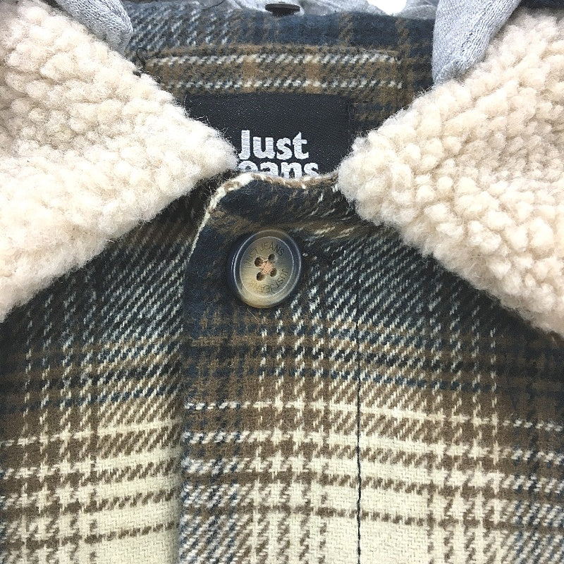 Just Jeans Brown Flannel Check Grey Removable Jersey Hood Jacket Mens Size L NEW - Image 3