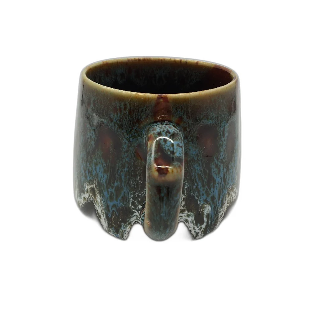 350ml Vintage Style Glazed Ceramic Blue and Brown Coffee Mug with Handle NEW - Image 3