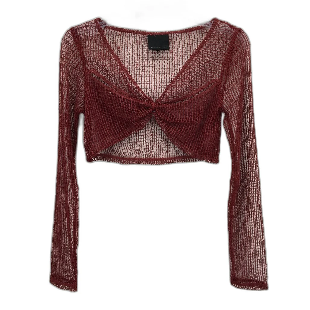 Alice in the eve Emery Shimmer Mesh Long Sleeve Red Top Ladies Size XS NEW