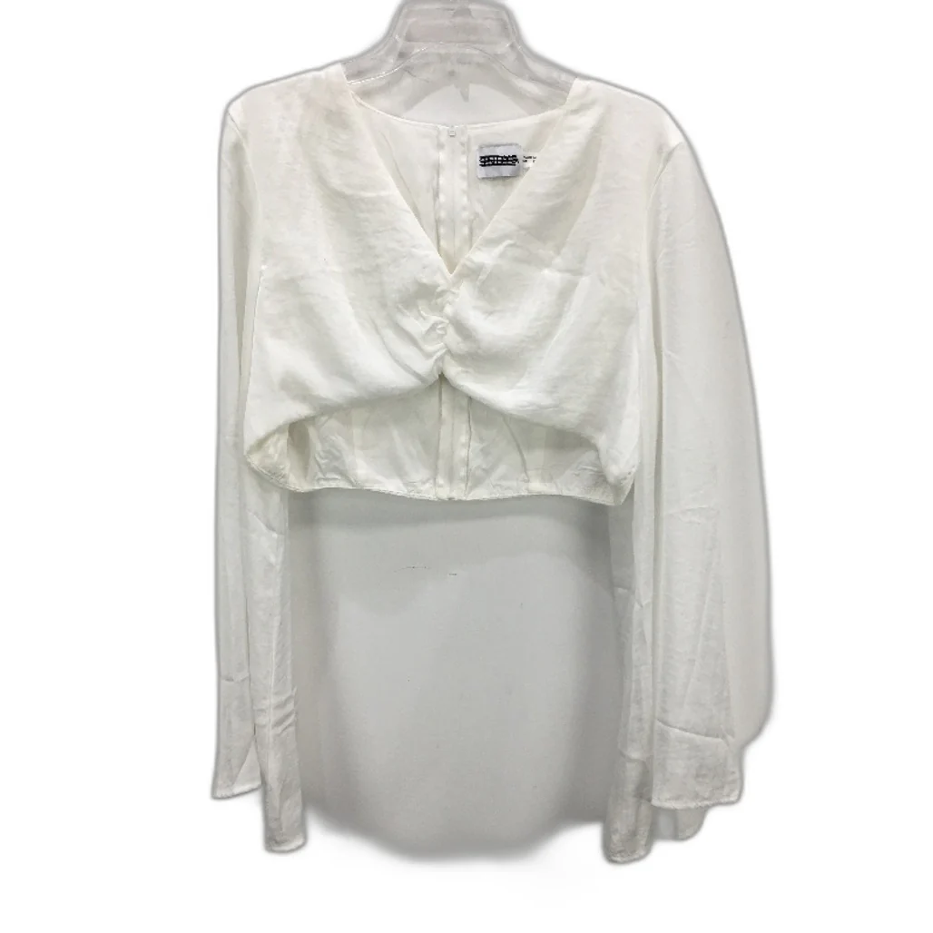 SNDYS Silk-Like Long Sleeve Crop Gathered Front White Top Ladies Size AUS 14 NEW