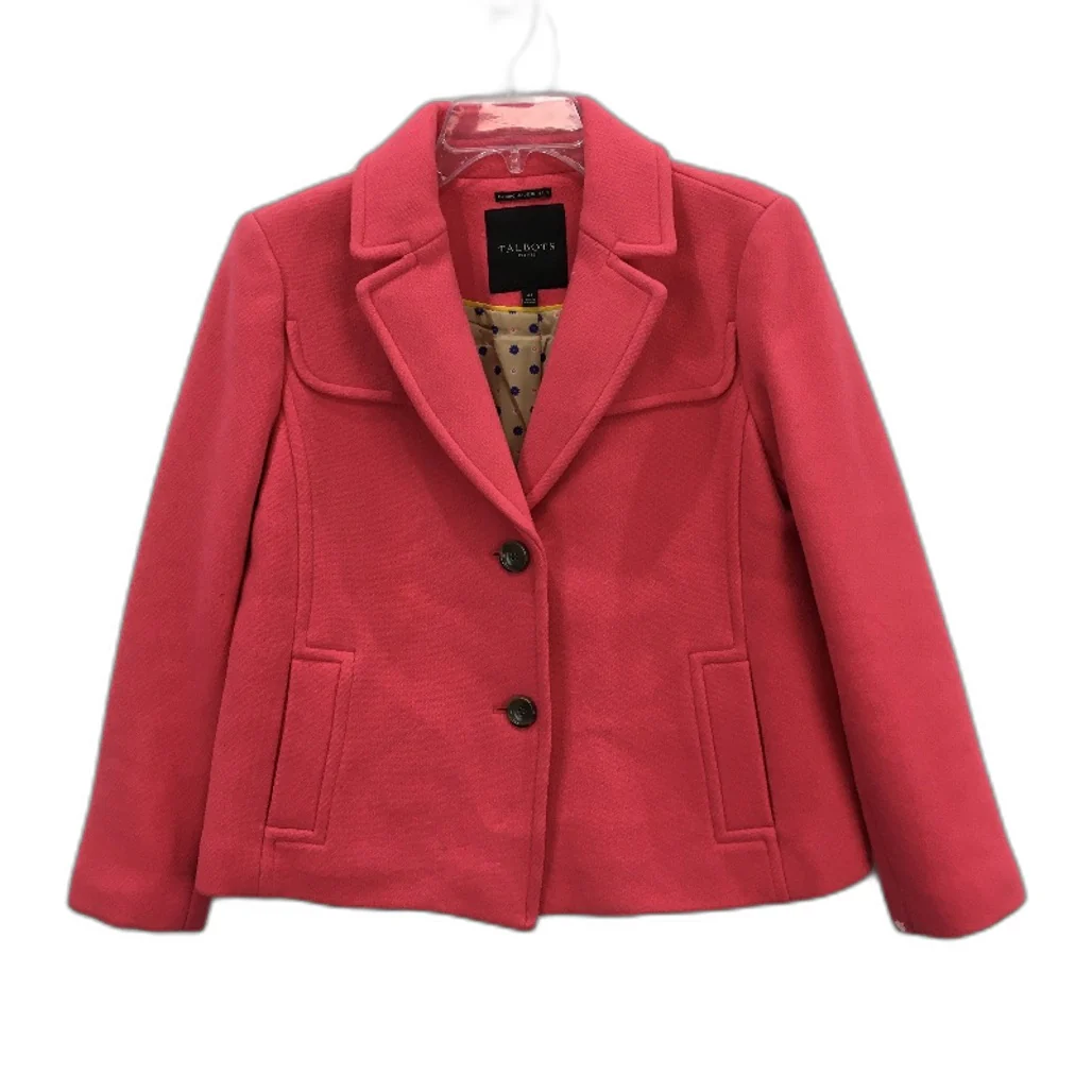 Talbots Petites Floral Print Lining Pink Double Breasted Peacoat Ladies Size 4P