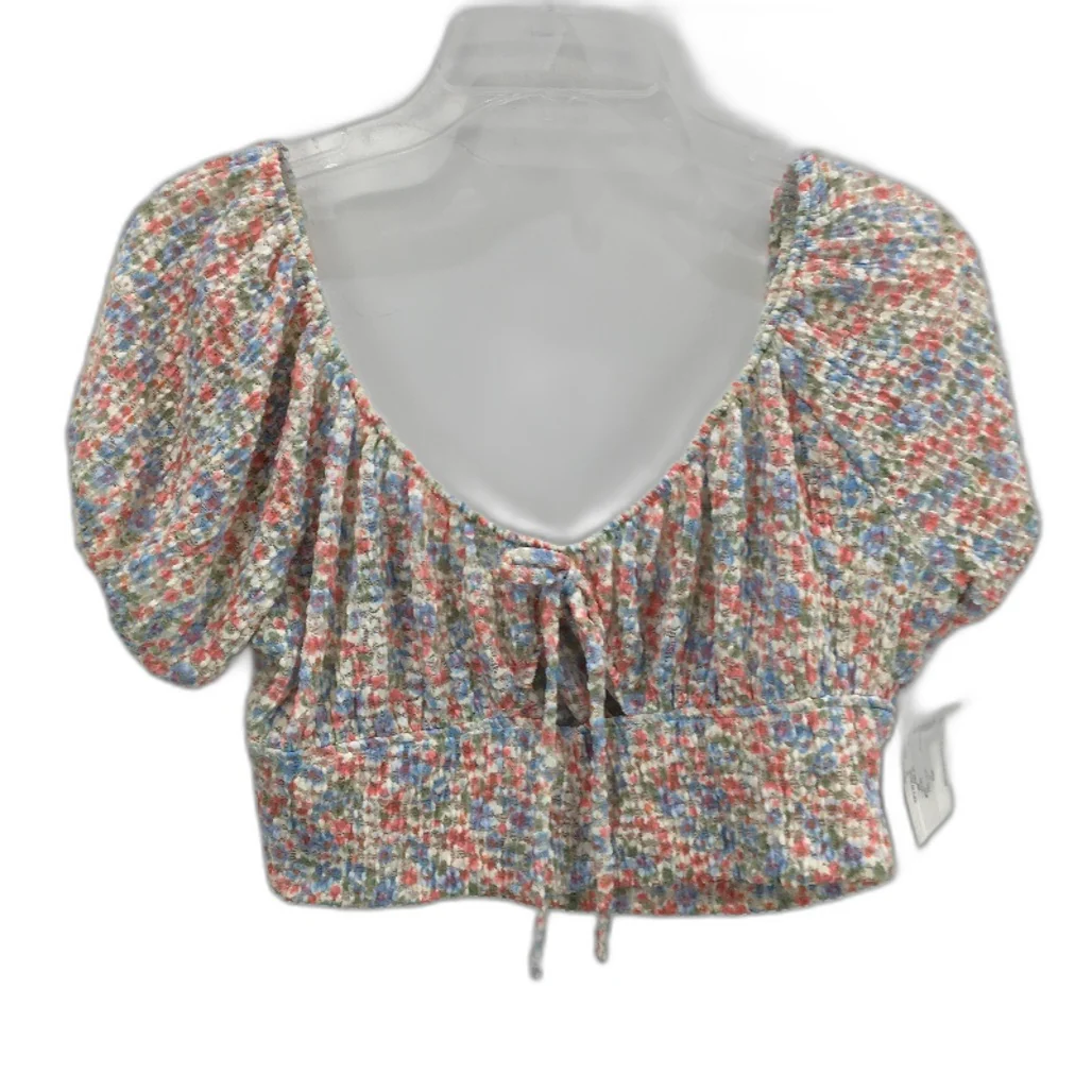 American Eagle Bay Floral Short Sleeve Tie Front Crop Top Ladies Size Medium NEW