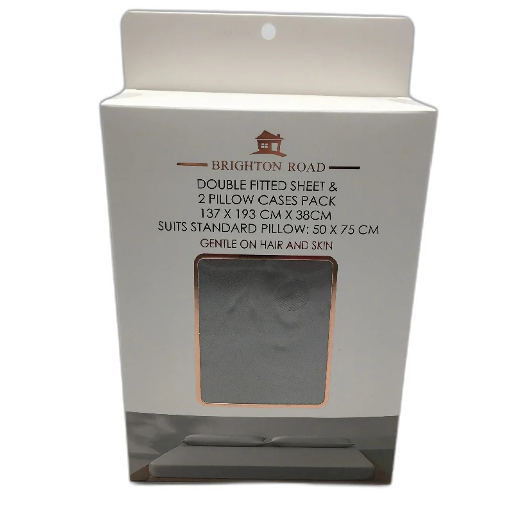 Brighton Road Silver Gentle On Hair & Skin Satin DOUBLE Fitted Sheet Pack NEW