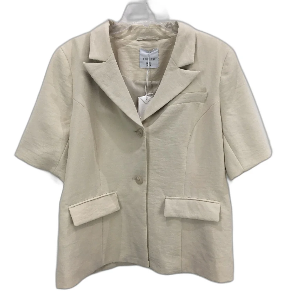 Tokito Petites Stone Beige Button Up Short Sleeve Fully Lined Top Size M NEW