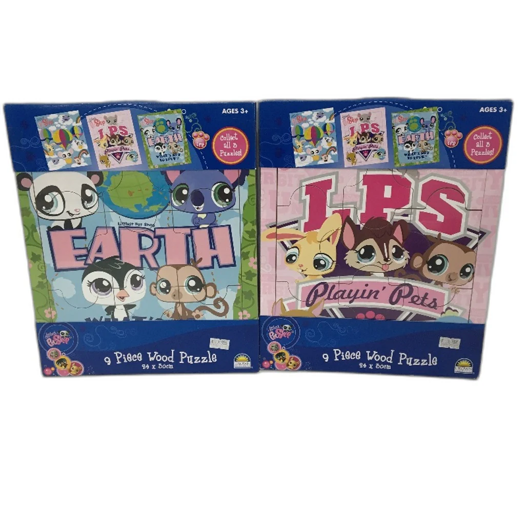 Littlest Pet Shop 2 Pack Wood Jigsaw Puzzles Playin' Pets & Earth Ages 3+ NEW