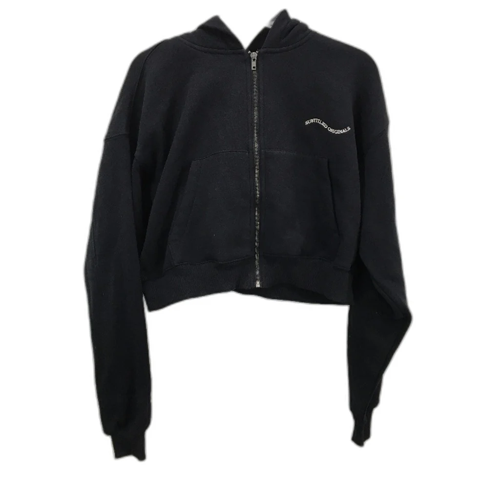 Subtitled Originals Charcoal Hooded Crop Short Zip Up Jumper Ladies Size L NEW