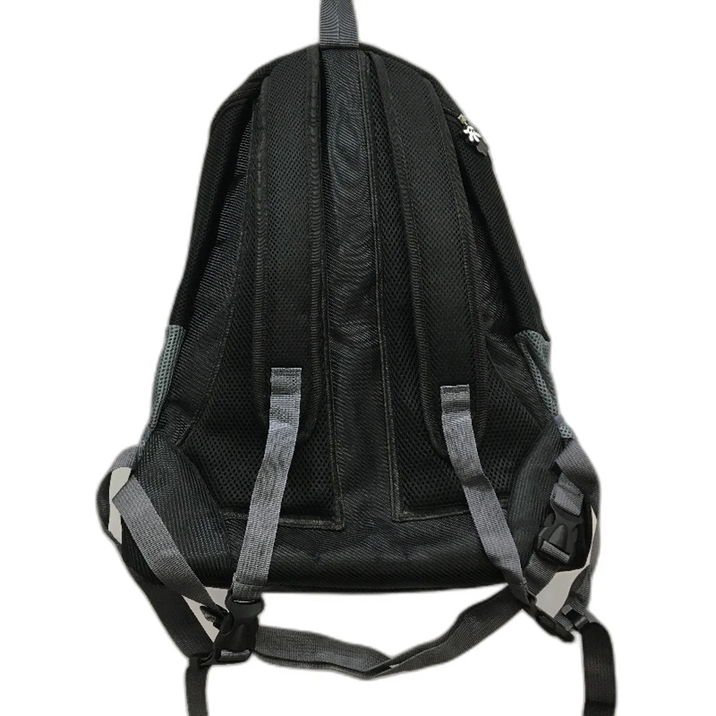 Black & Grey Mesh Round Drawstring Bag Padded Backpack For Sports Gym Workout - Image 2