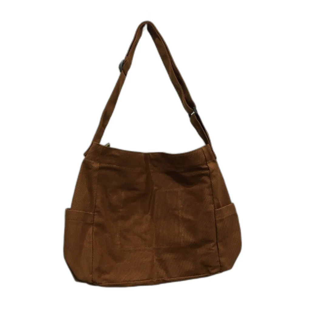 Canvas Messenger Bag Crossbody Hobo Casual Bag With Multiple Pockets Brown NEW - Image 2