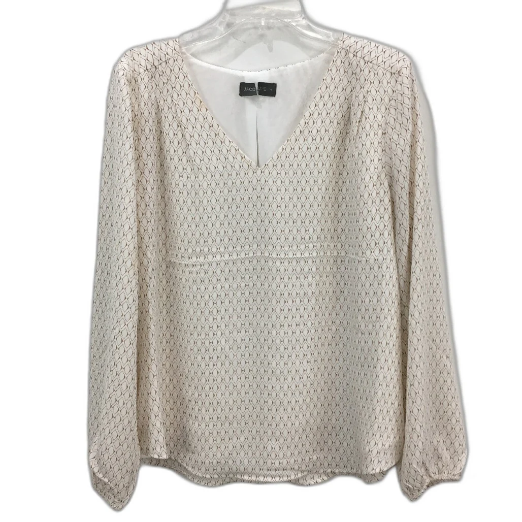 Jacqui E Elly V Neck Diamond Geo White Brown Blouse Ladies Size AU 16 NEW