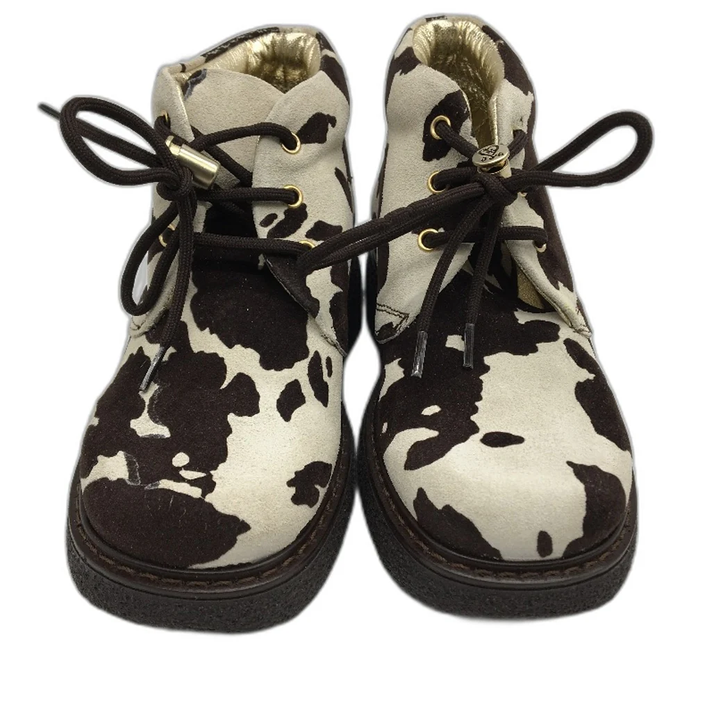Jolie Amie Silly Moo Brown Cow Suede Leather Kids Boots Sz US 10.5 EUR 27 NEW - Image 2