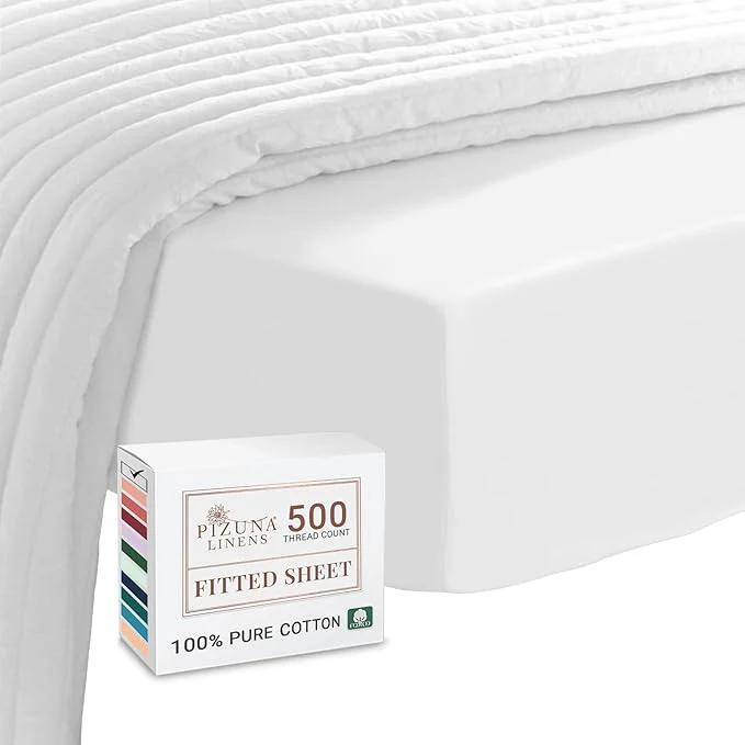 Pizuna 500 Thread Count Sateen White Single Fitted Sheet 100x200+40cm NEW