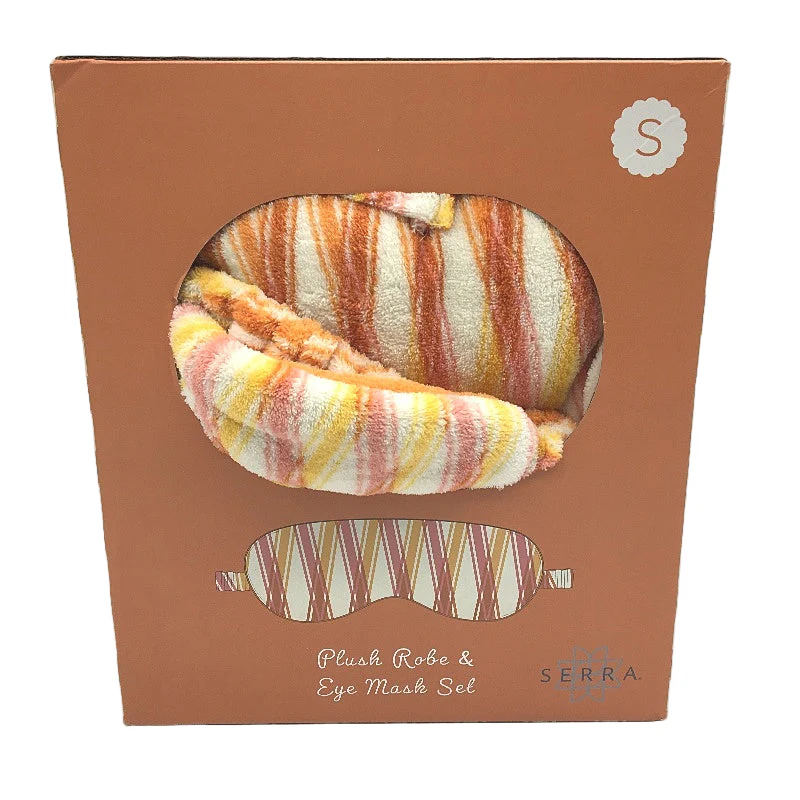 Serra Orange Striped Soft Plush Robe & Eye Mask Gift Set Ladies Size Small NEW