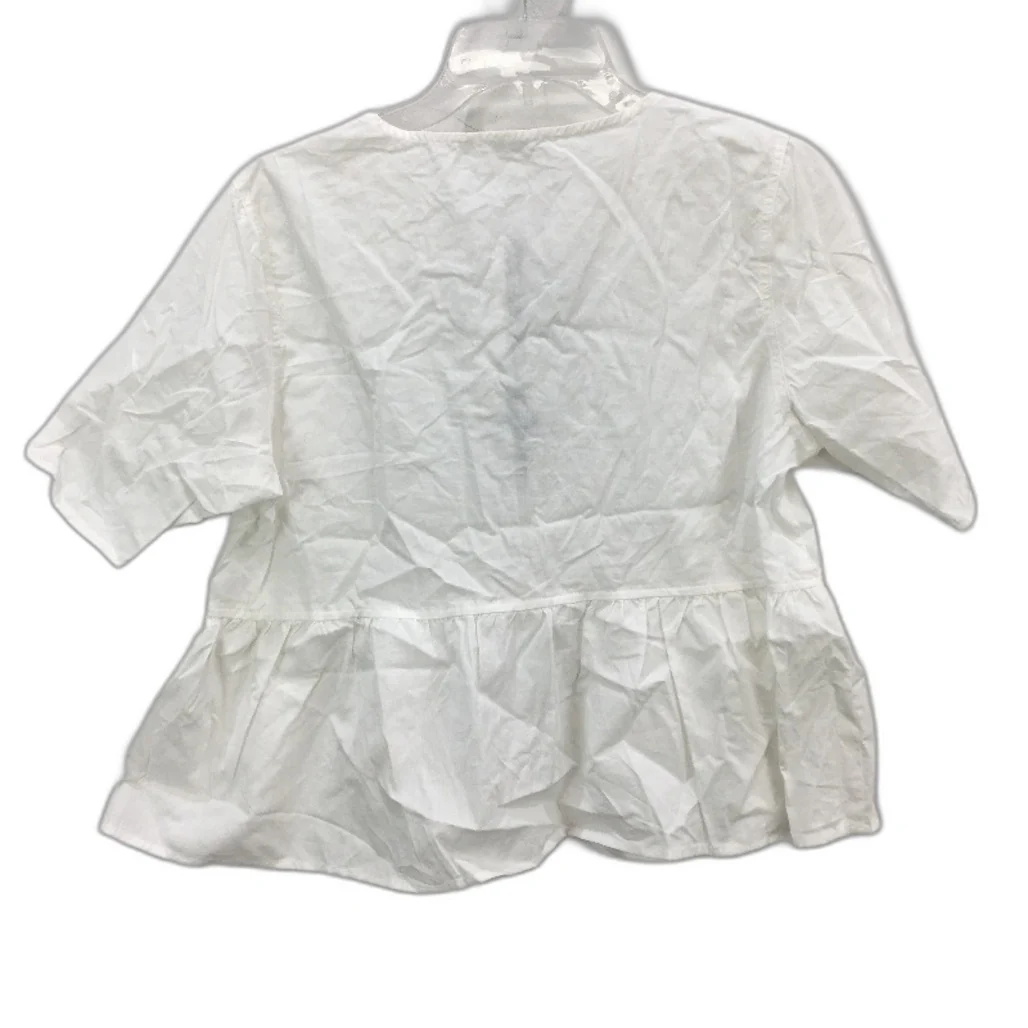 Subtitled White & Black Tie Front Short Sleeve Casual Top Ladies Size Medium - Image 2