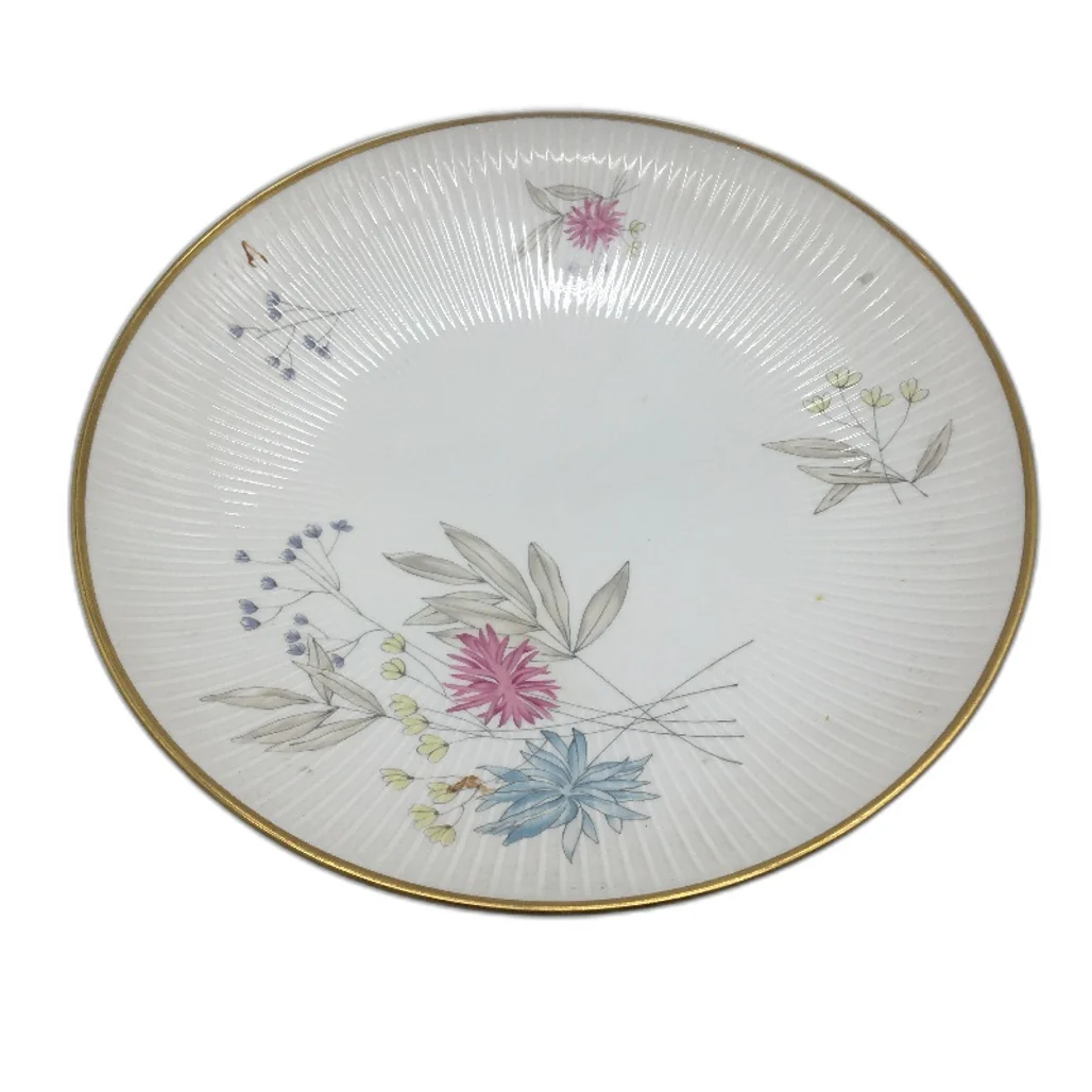 VINTAGE Thomas Germany 67 7507 29 Fineline Floral Ribbed Gold Trim Cake Stand