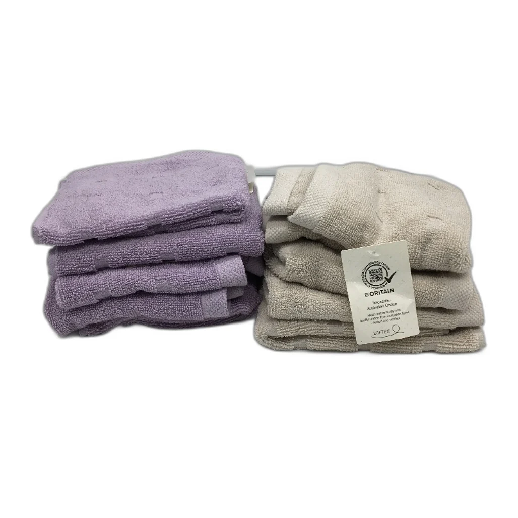 Kirkton House 10 Piece Lilac & Beige Square Patterned Luxe Face Washers Pack NEW - Image 2