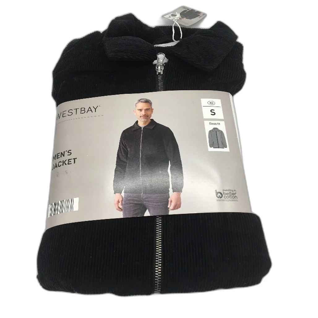 Westbay Black Corduroy Classic Fit 100% Cotton Zip Up Jacket Mens Size S NEW