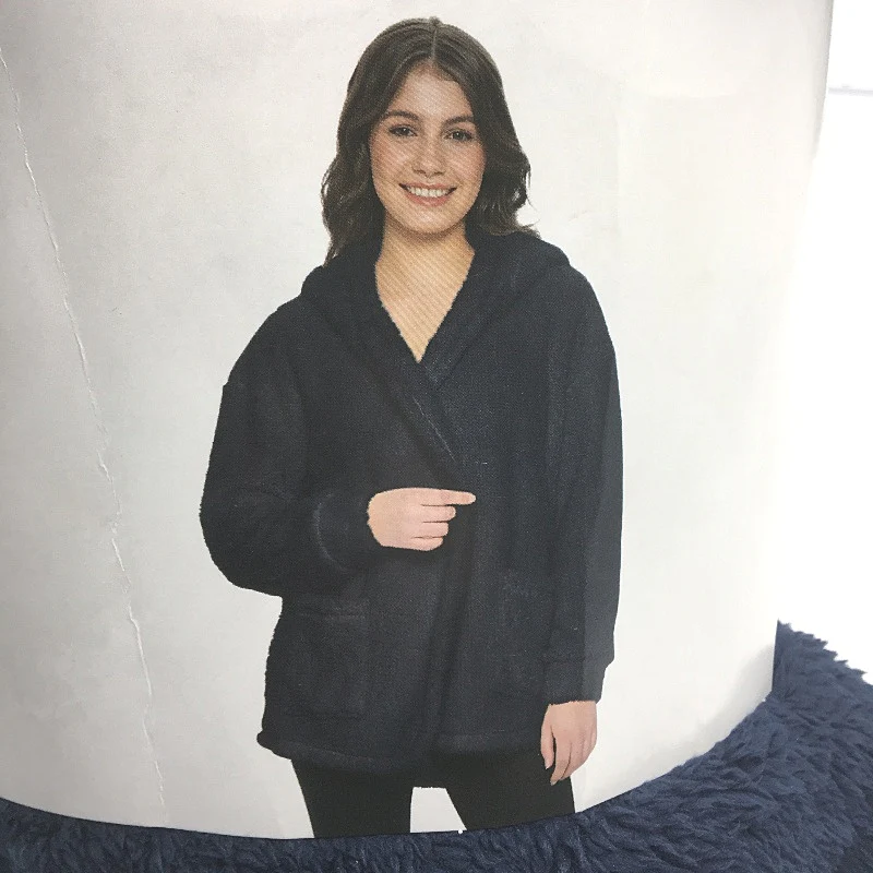 Serra Navy Super Soft Long Sleeve Fleece Hooded Lounge Cardigan Size L NEW - Image 3