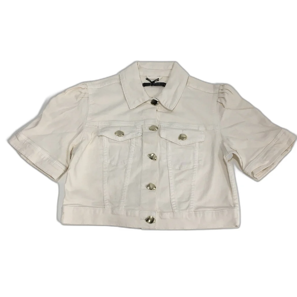 Portmans Cream Cotton Cropped Denim Button Up Short Sleeve Top Ladies Sze 10 NEW