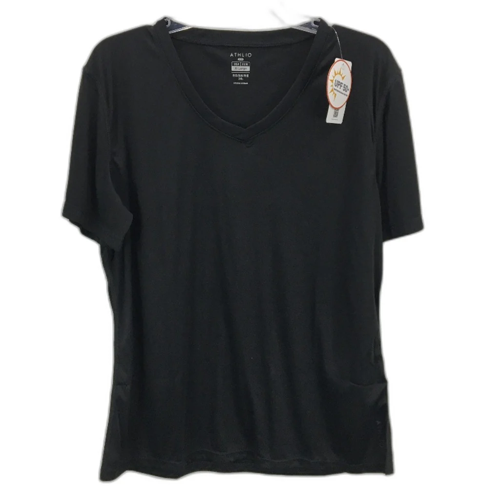 ATHLIO V Neck Short Sleeve UV Protection Quick Dry T Shirt Womens Size XL Black