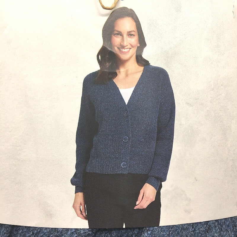 Serra Soft Navy Blue Knit Style Button Up Short Cardigan Ladies Size 14 NEW - Image 3