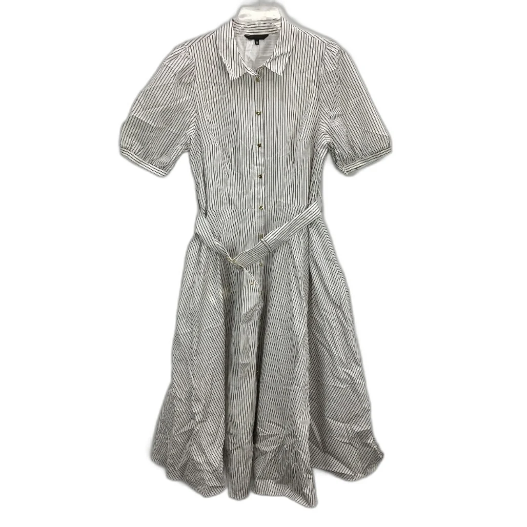 Portmans Channa Fudge Stripe White Button Up Midi Dress Ladies Size AU 16 NEW