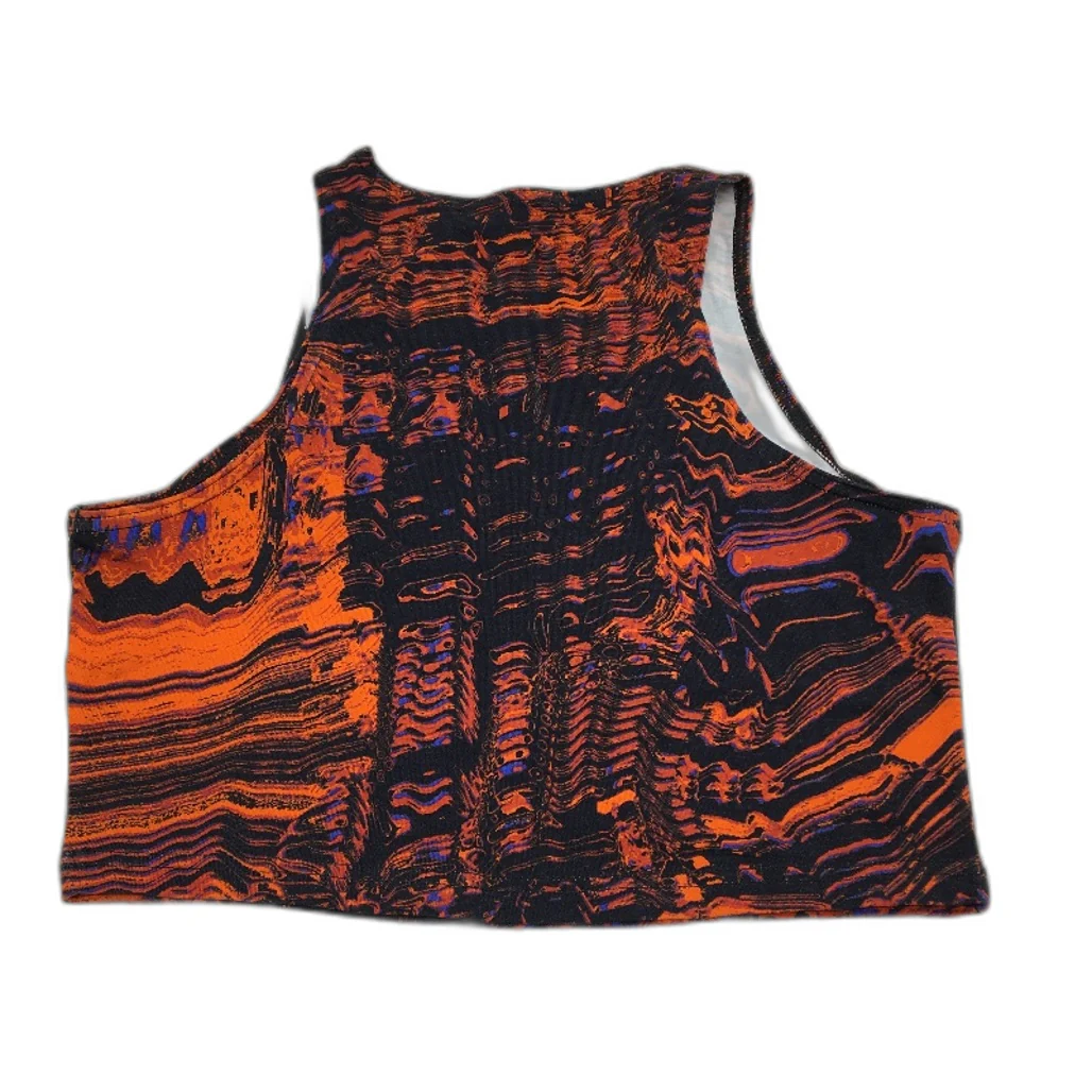Nike Tight Fit Cropped Orange Black Marbled Tank Top Ladies Size Medium NEW - Image 2