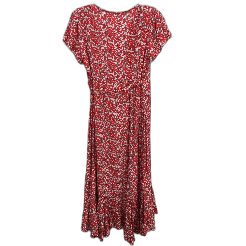 Yours Truly Open Front Lace Up Red Floral Wrap Dress Ladies Size AU 10 - Image 2