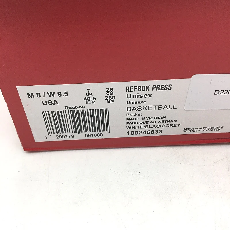 Reebok Press White Fabric Basketball Sneakers Unisex US M 8 W 9.5 EU 40.5 NEW - Image 7