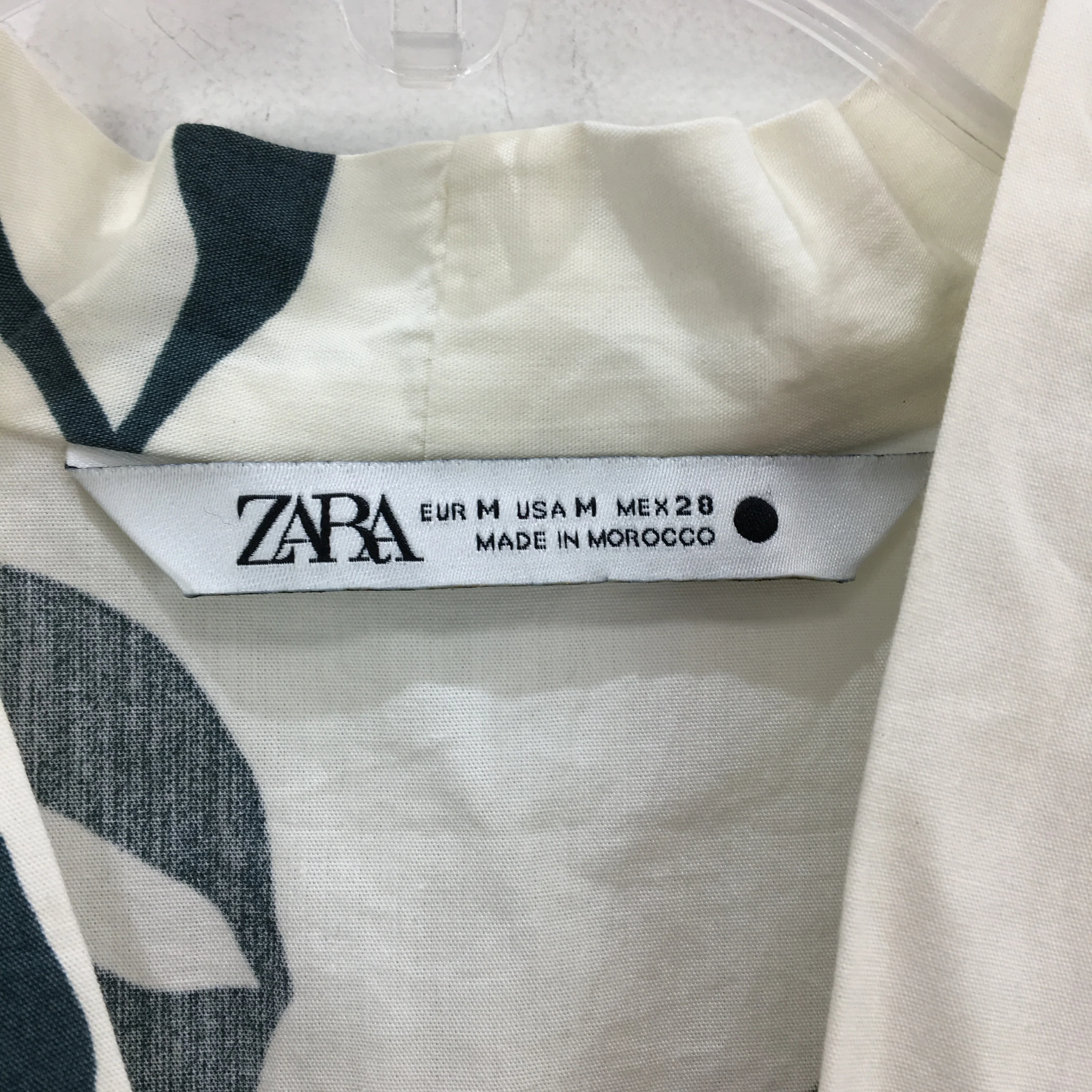 Zara 100% Cotton Cream With Green Leaf Short Sleeve Dress Ladies Size M NEW - Image 4