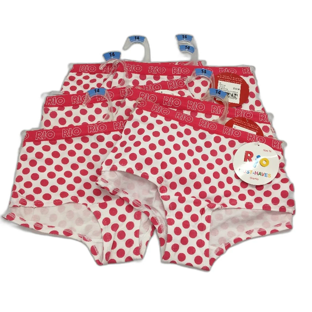 7 Pairs Rio Must Haves White & Pink Polka Dot Shortie Underwear Ladies Sz 14 NEW - Image 2