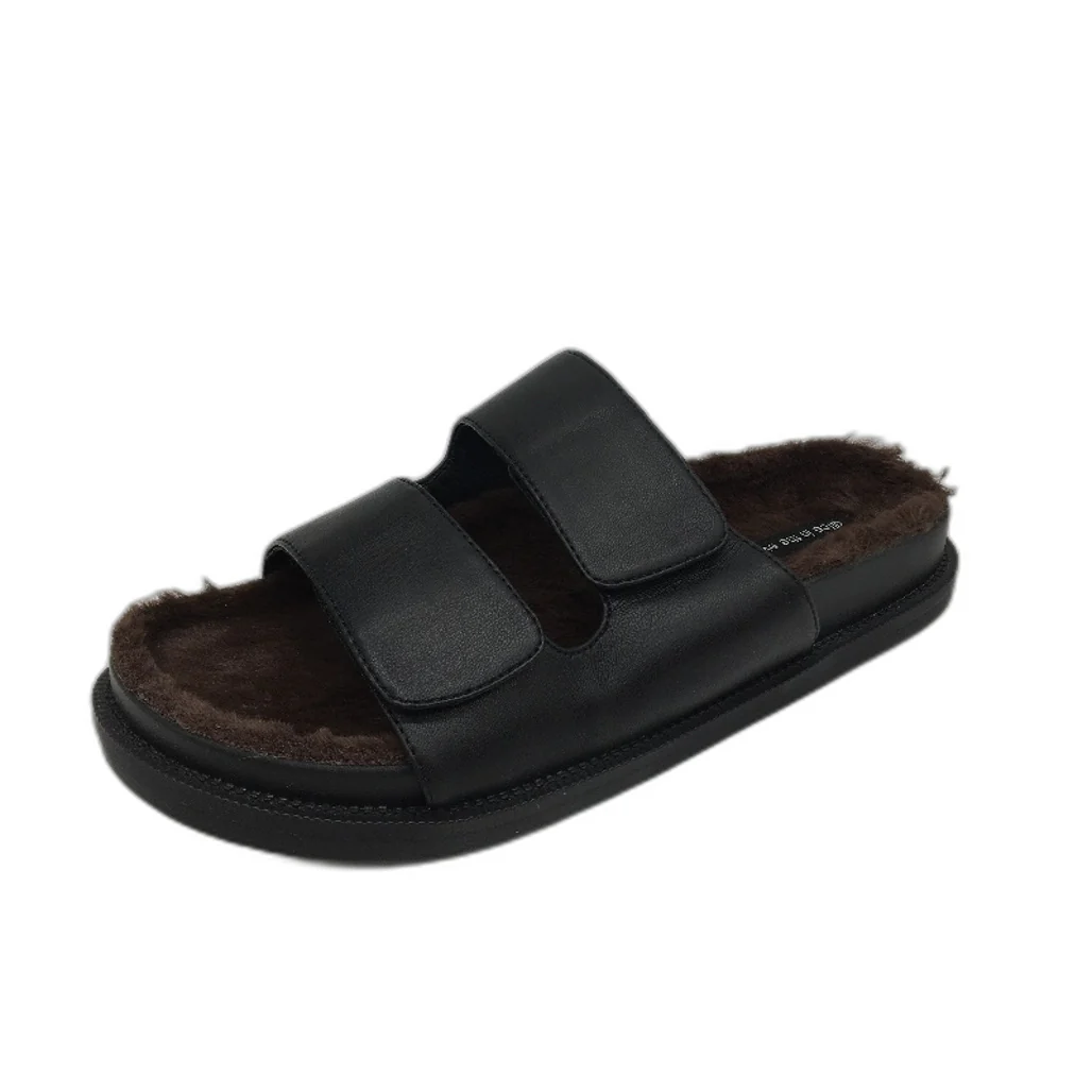 Alice In The Eve Didi Black Fluffy Lined Slides Ladies Size US 9 EU 40 NEW