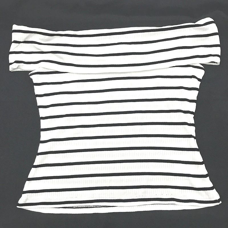 Dotti Black&White Striped Off-Shoulder Short Sleeve Stretch Top Ladies Sz S NEW