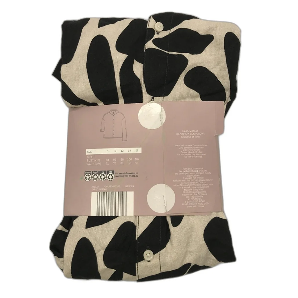 Serra Linen Blend Black Cream Floral Pattern Cuff Sleeve Shirt Ladies NEW - Image 2
