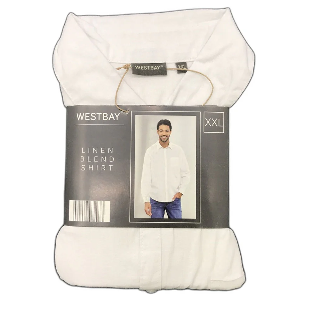 Westbay Light And Cool Linen Blend White Long Sleeve Shirt Mens NEW - Image 8