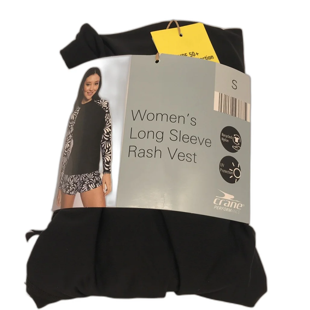 Crane UPF 50 Long Black & White Pattern Sleeve Rash Vest Ladies Size Small NEW