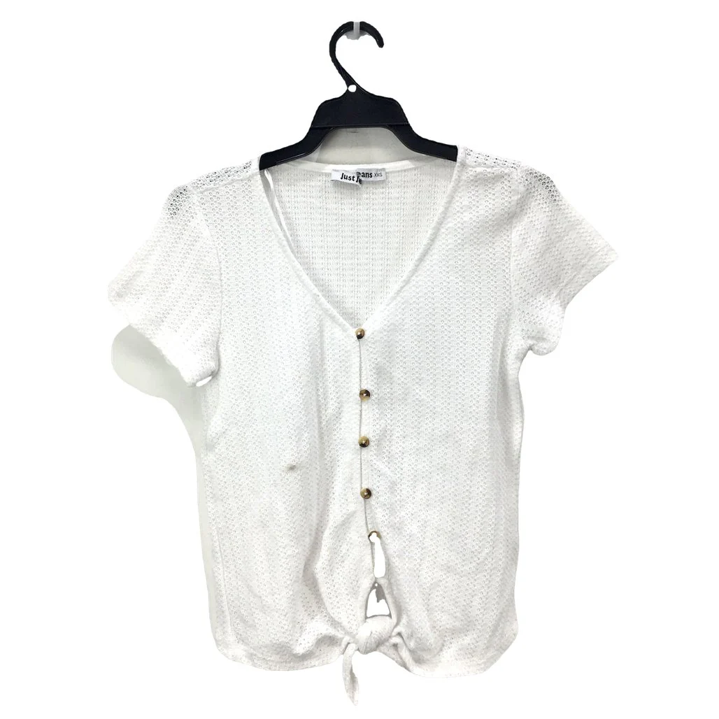 Just Jeans White Button Up Knit Short Sleeve Shirt Tie Bottom Ladies Size XXS