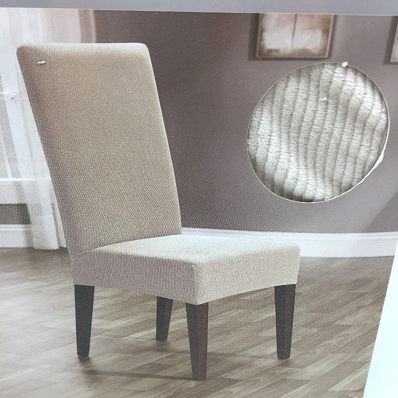 Peppertree Home 2 Pack Cream Stretch Corduroy Ribbed Dining Chair Cover NEW - Image 4