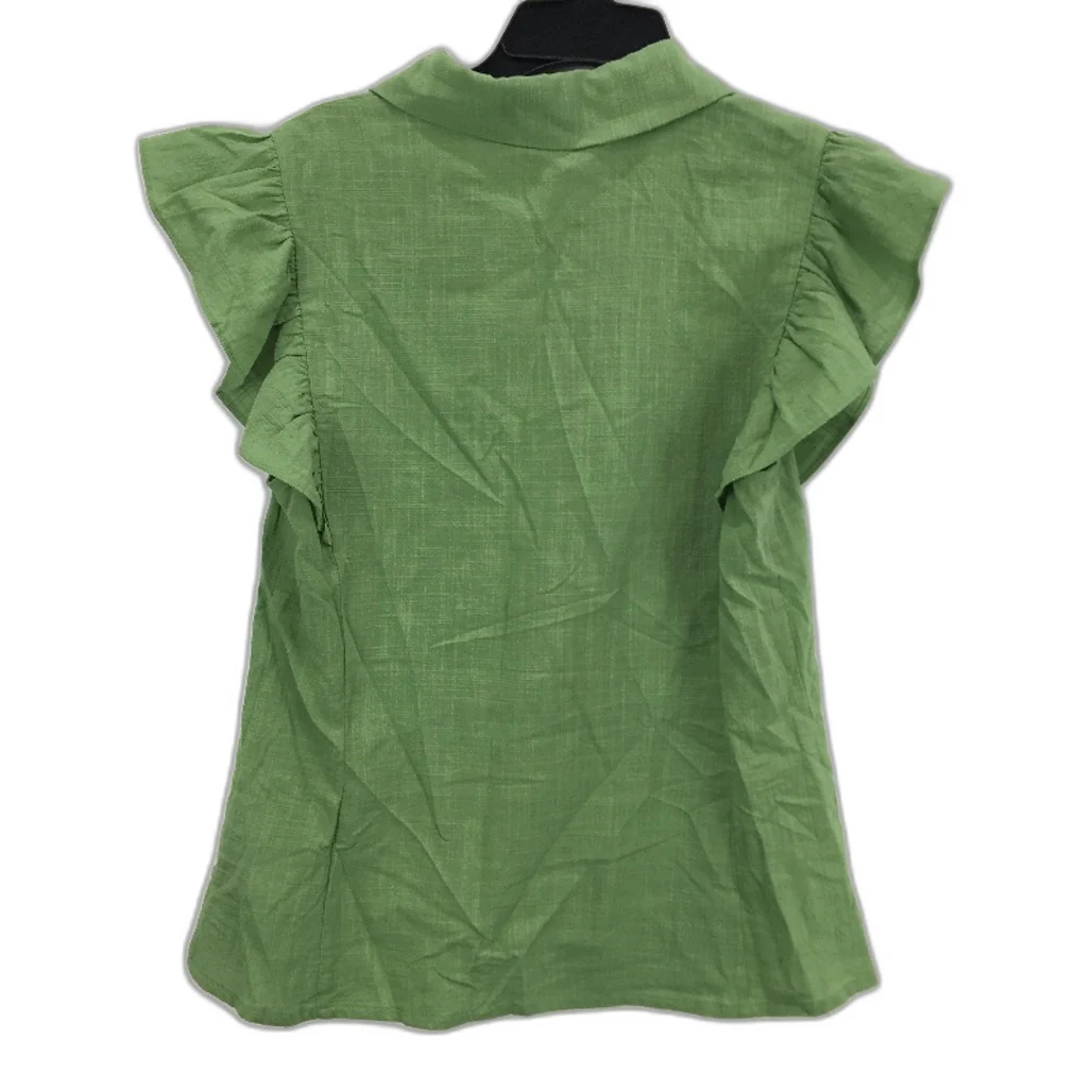 Tokito Sorbet Scene Green Ruffle Short Sleeve Button Up Shirt Ladies Size 8 NEW - Image 2