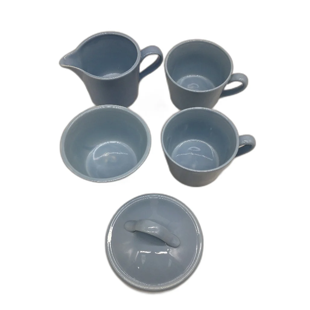 Provincial Home Living Light Blue Ceramic 9 Piece Coffe Cup Set With Sugar Bowl - Image 3