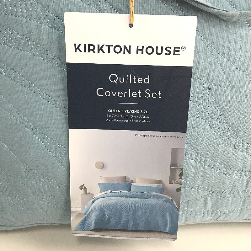 Kirkton House Light Blue Floral Stitch Quilted Coverlet Set QUEEN/KING Sized NEW - Image 4