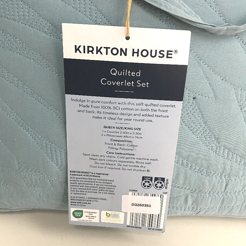 Kirkton House Light Blue Floral Stitch Quilted Coverlet Set QUEEN/KING Sized NEW - Image 5