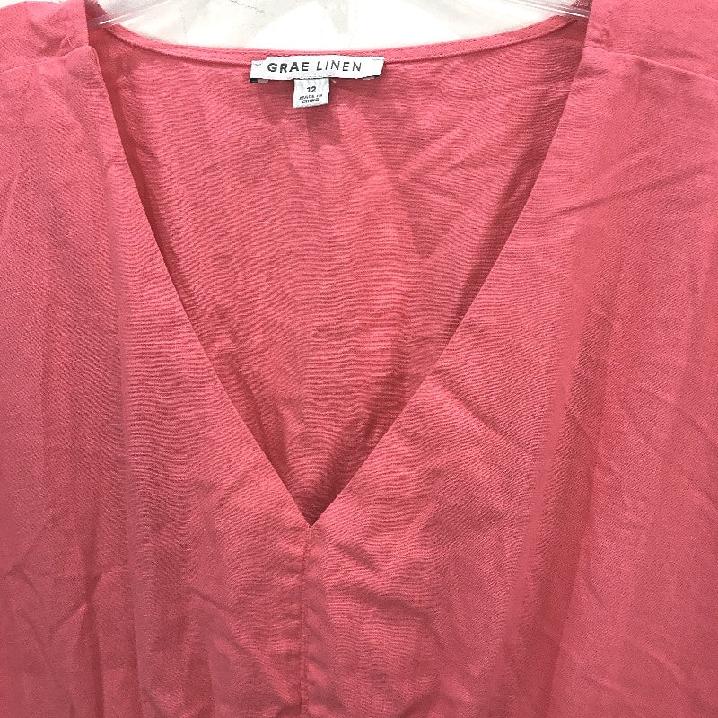 Grae Linen Blend Pink Shortsleeve Summer V Neck Midi Dress Ladies Size 12 - Image 5