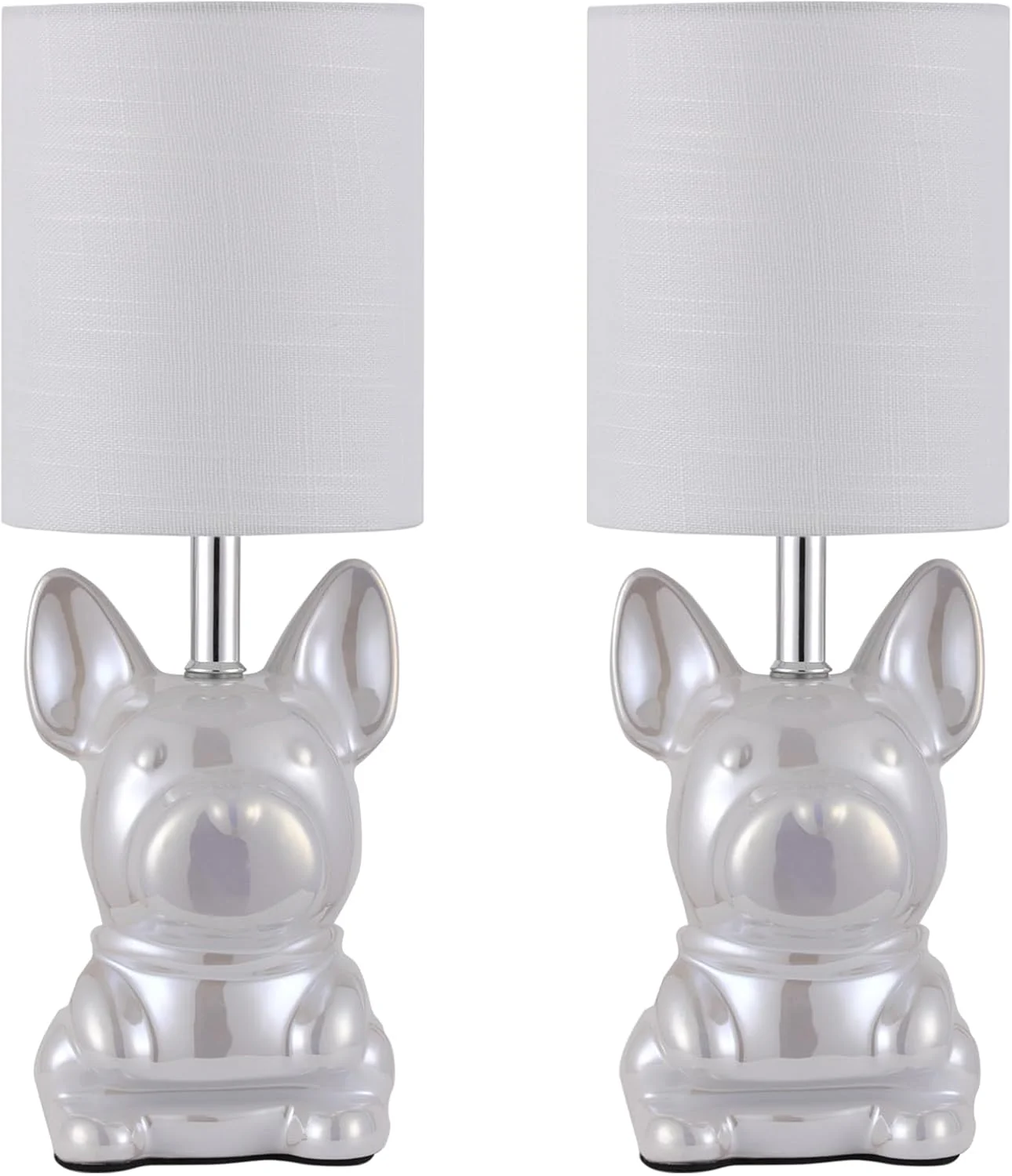 EOEYYOYB Set of 2 Pearl Ceramic Puppy Table Lamp Set with 4W LED Bulb NEW