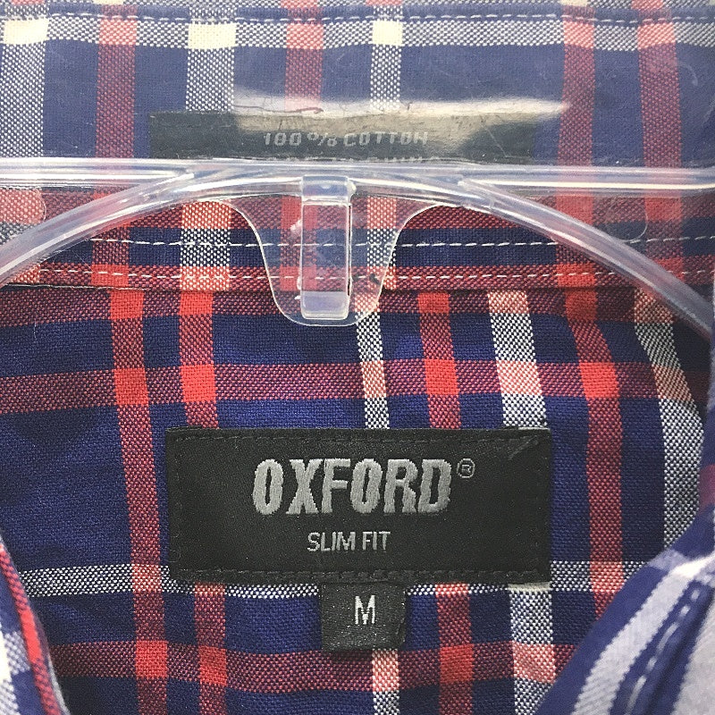 Oxford Slim Fit Navy Blue & Red Check 100% Cotton Long Sleeve Shirt Mens Size M - Image 3