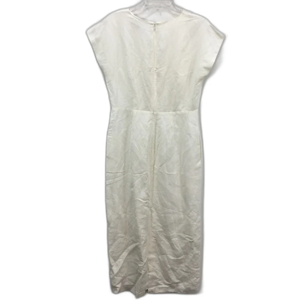 Basque Linen Blend V Neck Ivory White Pleated Dress Ladies Size AU 10 NEW - Image 2