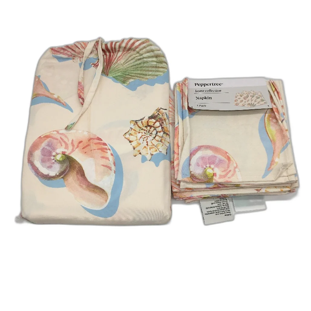 Peppertree Beach Shell Cotton Rectangle Tablecloth 150x 228cm & 4 Napkins NEW - Image 2